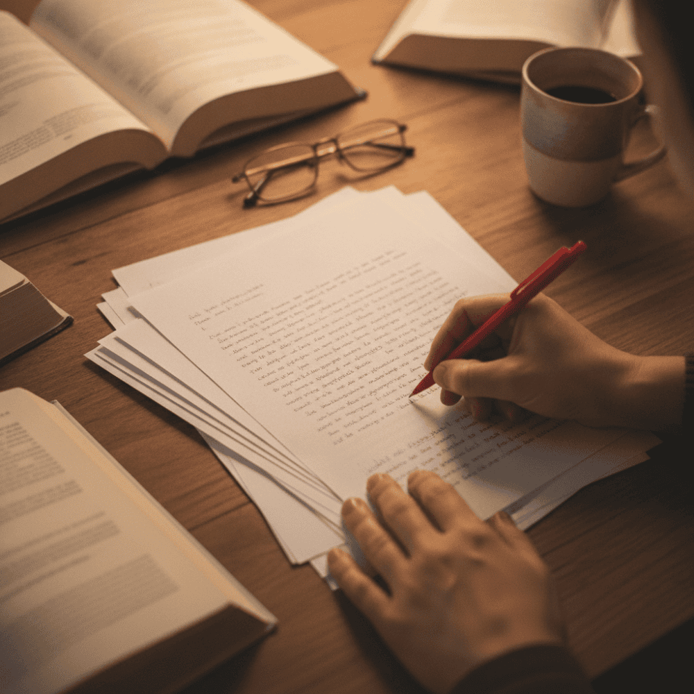 Mains d'enseignant corrigeant copies symbolisant la charge de travail et le burnout touchant 22% du secteur éducatif