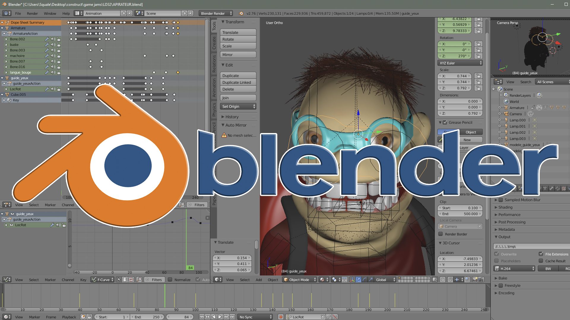 Écran d'ordinateur affichant le logiciel Blender 3D ouvert pendant une formation en modélisation